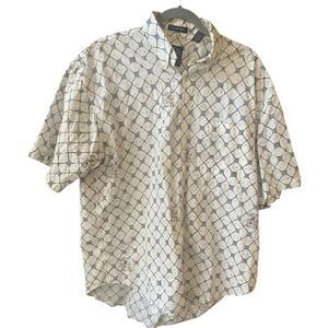 Men’s Salty Dog Cream Abstract Short Sleeve Button Down Shirt Size Large